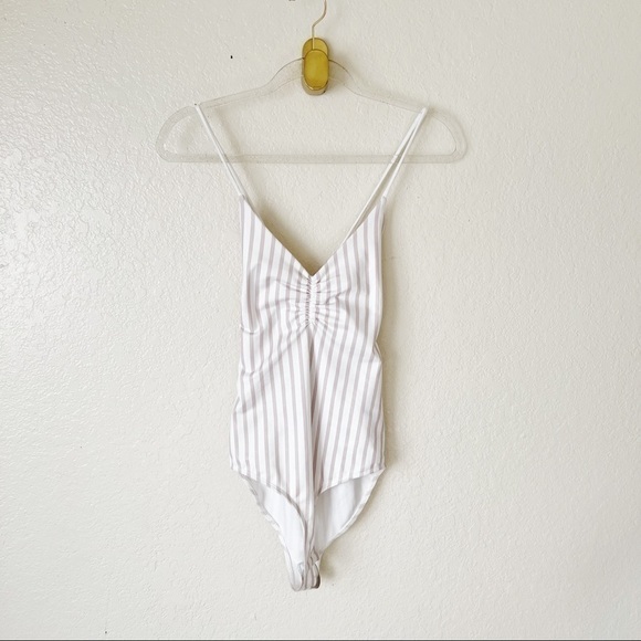 David Lerner Straight Tank Bodysuit in White & Blush Stripe size small - Picture 5 of 11